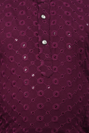Ahhaaaa Kid's Sequin Print Embroidery Mirror Work Kurta with Pajama for Boys