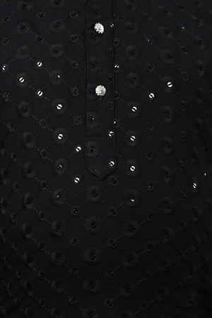 Ahhaaaa Kid's Sequin Print Embroidery Mirror Work Kurta with Pajama for Boys