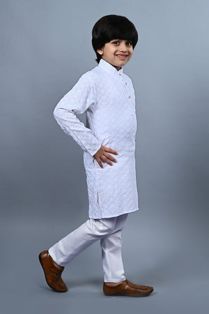 Ahhaaaa Kid's Sequin Print Embroidery Mirror Work Kurta with Pajama for Boys