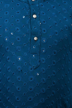 Ahhaaaa Kid's Sequin Print Embroidery Mirror Work Kurta with Pajama for Boys