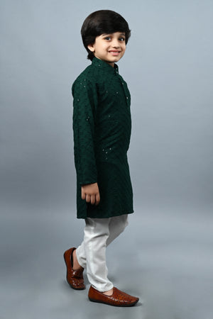 Ahhaaaa Kid's Sequin Print Embroidery Mirror Work Kurta with Pajama for Boys