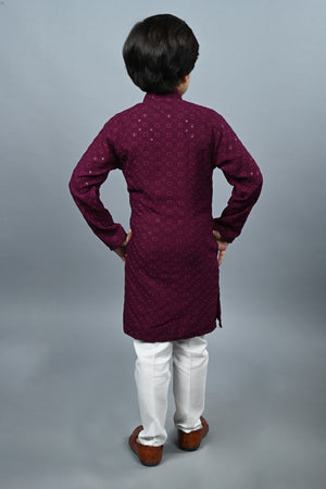 Ahhaaaa Kid's Sequin Print Embroidery Mirror Work Kurta with Pajama for Boys