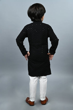Ahhaaaa Kid's Sequin Print Embroidery Mirror Work Kurta with Pajama for Boys