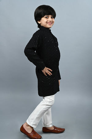 Ahhaaaa Kid's Sequin Print Embroidery Mirror Work Kurta with Pajama for Boys