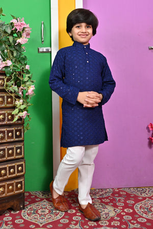 Ahhaaaa Kid's Sequin Print Embroidery Mirror Work Kurta with Pajama for Boys