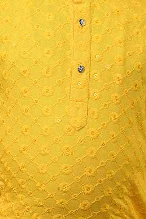 Ahhaaaa Kid's Sequin Print Embroidery Mirror Work Kurta with Pajama for Boys