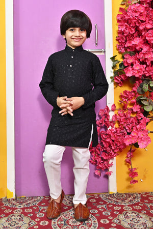Ahhaaaa Kid's Sequin Print Embroidery Mirror Work Kurta with Pajama for Boys