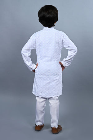 Ahhaaaa Kid's Sequin Print Embroidery Mirror Work Kurta with Pajama for Boys