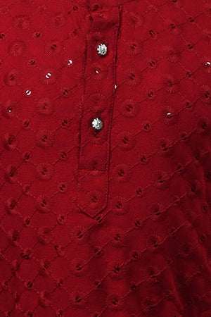 Ahhaaaa Kid's Sequin Print Embroidery Mirror Work Kurta with Pajama for Boys