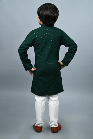 Ahhaaaa Kid's Sequin Print Embroidery Mirror Work Kurta with Pajama for Boys