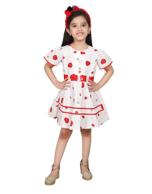 AHHAAAA Kids Cotton Sleeveless Floral Knee Length Dress/Frock for Girls Red