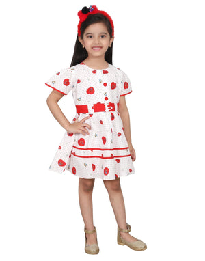 AHHAAAA Kids Cotton Sleeveless Floral Knee Length Dress/Frock for Girls