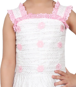 Ahhaaaa Kids Cotton Sleeveless Floral Knee Length Dress/Frock for Girls