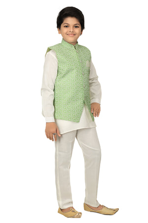 Ahhaaaa Kids Ethnic Chikankari Embroidery Waistcoat Kurta and Pajama Set For Boys