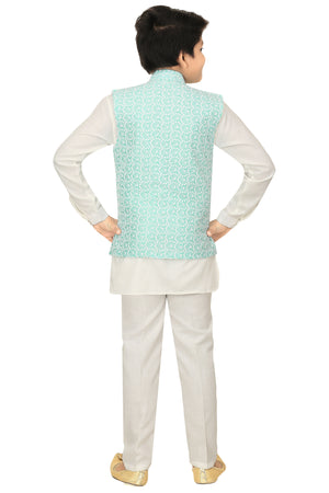Ahhaaaa Kids Ethnic Chikankari Embroidery Waistcoat Kurta and Pajama Set For Boys