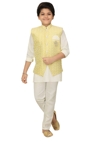 Ahhaaaa Kids Ethnic Chikankari Embroidery Waistcoat Kurta and Pajama Set For Boys