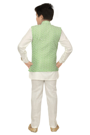 Ahhaaaa Kids Ethnic Chikankari Embroidery Waistcoat Kurta and Pajama Set For Boys