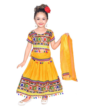 Ahhaaaa Kids Ethnic Cotton Blend Radha Dress Lehenga Choli Chania Choli Set Baby Girls Yellow
