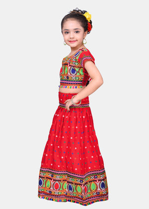 Ahhaaaa Kids Ethnic Cotton Blend Radha Dress Lehenga Choli Chania Choli Set For Baby Girls
