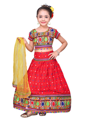 Ahhaaaa Kids Ethnic Cotton Blend Radha Dress Lehenga Choli Chania Choli Set For Baby Girls Red
