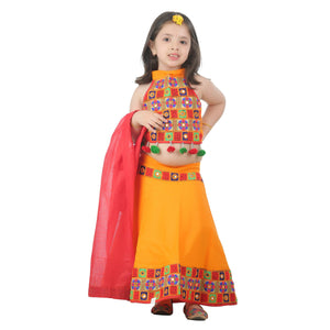 Ahhaaaa Kids Ethnic Cotton Blend Radha Dress Lehenga Choli Chania Choli Set For Baby Girls Yellow