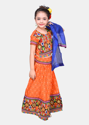 Ahhaaaa Kids Ethnic Cotton Blend Radha Dress Lehenga Choli Chania Choli Set For Baby Girls