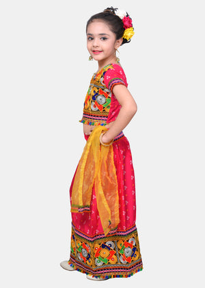 Ahhaaaa Kids Ethnic Cotton Blend Radha Dress Lehenga Choli Chania Choli Set For Baby Girls
