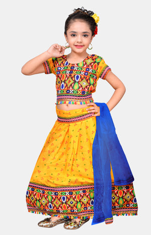 Ahhaaaa Kids Ethnic Cotton Blend Radha Dress Lehenga Choli Chania Choli Set For Baby Girls Yellow