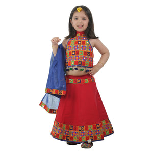 Ahhaaaa Kids Ethnic Cotton Blend Radha Dress Lehenga Choli Chania Choli Set For Baby Girls Red