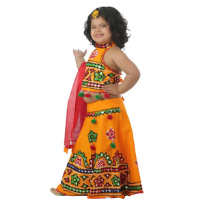 Ahhaaaa Kids Ethnic Cotton Blend Radha Dress Lehenga Choli Chania Choli Set For Baby Girls