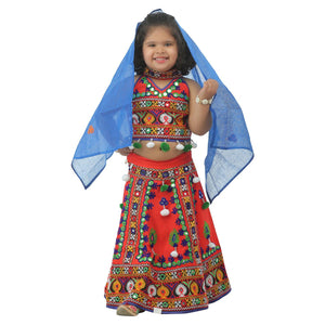 Ahhaaaa Kids Ethnic Cotton Blend Radha Dress Lehenga Choli Chania Choli Set For Baby Girls Orange