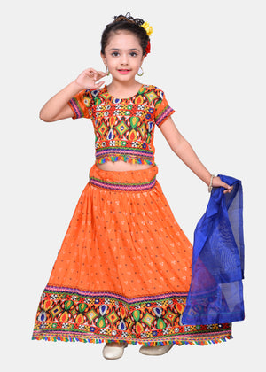 Ahhaaaa Kids Ethnic Cotton Blend Radha Dress Lehenga Choli Chania Choli Set For Baby Girls