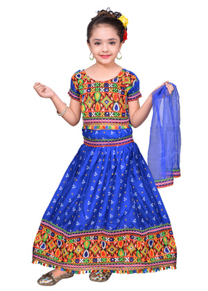 Ahhaaaa Kids Ethnic Cotton Blend Radha Dress Lehenga Choli Chania Choli Set For Baby Girls Blue
