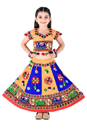 Ahhaaaa Kids Ethnic Cotton Blend Radha Dress / Lehenga Choli / Chania Choli Set For Girls Yellow