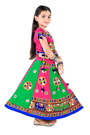 Ahhaaaa Kids Ethnic Cotton Blend Radha Dress / Lehenga Choli / Chania Choli Set For Girls
