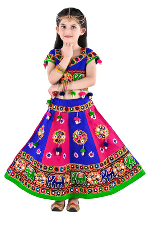 Ahhaaaa Kids Ethnic Cotton Blend Radha Dress / Lehenga Choli / Chania Choli Set For Girls