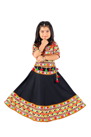 Ahhaaaa Kids Ethnic Cotton Blend Radha Dress / Lehenga Choli / Chania Choli Set For Girls