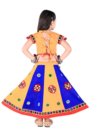 Ahhaaaa Kids Ethnic Cotton Blend Radha Dress / Lehenga Choli / Chania Choli Set For Girls