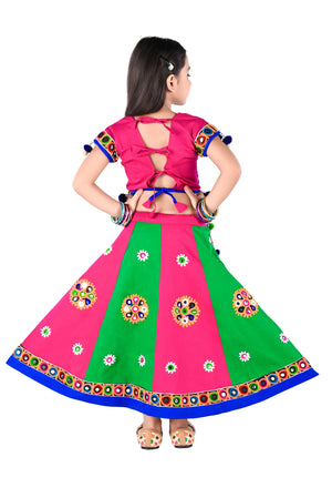 Ahhaaaa Kids Ethnic Cotton Blend Radha Dress / Lehenga Choli / Chania Choli Set For Girls