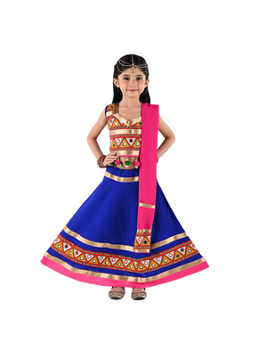 Ahhaaaa Kids Ethnic Cotton Blend Radha Dress / Lehenga Choli / Chania Choli Set For Girls