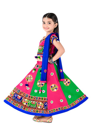 Ahhaaaa Kids Ethnic Cotton Blend Radha Dress / Lehenga Choli / Chania Choli Set For Girls
