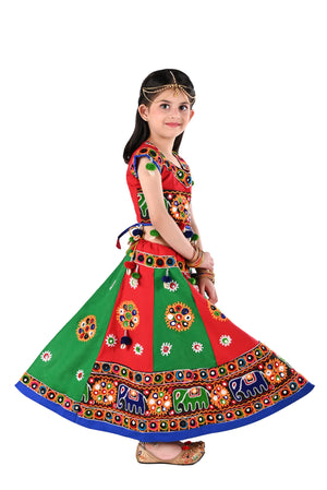 Ahhaaaa Kids Ethnic Cotton Blend Radha Dress / Lehenga Choli / Chania Choli Set For Girls