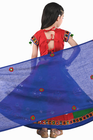 Ahhaaaa Kids Ethnic Cotton Blend Radha Dress / Lehenga Choli / Chania Choli Set For Girls