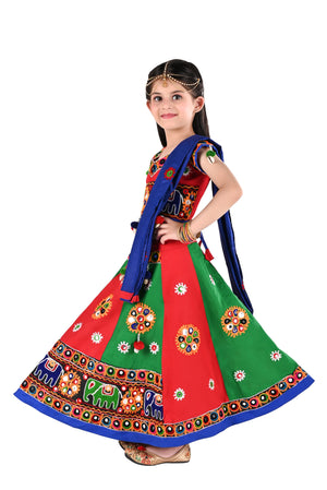 Ahhaaaa Kids Ethnic Cotton Blend Radha Dress / Lehenga Choli / Chania Choli Set For Girls