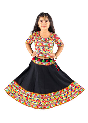 Ahhaaaa Kids Ethnic Cotton Blend Radha Dress / Lehenga Choli / Chania Choli Set For Girls
