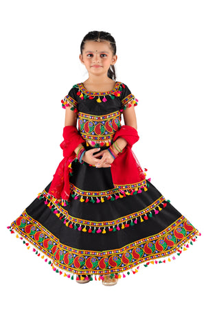 Ahhaaaa Kids Ethnic Cotton Blend Radha Dress / Lehenga Choli / Chania Choli Set For Girls Black