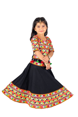 Ahhaaaa Kids Ethnic Cotton Blend Radha Dress / Lehenga Choli / Chania Choli Set For Girls
