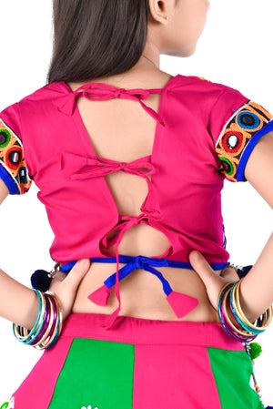 Ahhaaaa Kids Ethnic Cotton Blend Radha Dress / Lehenga Choli / Chania Choli Set For Girls