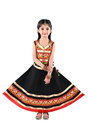 Ahhaaaa Kids Ethnic Cotton Blend Radha Dress / Lehenga Choli / Chania Choli Set For Girls Black