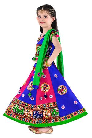 Ahhaaaa Kids Ethnic Cotton Blend Radha Dress / Lehenga Choli / Chania Choli Set For Girls